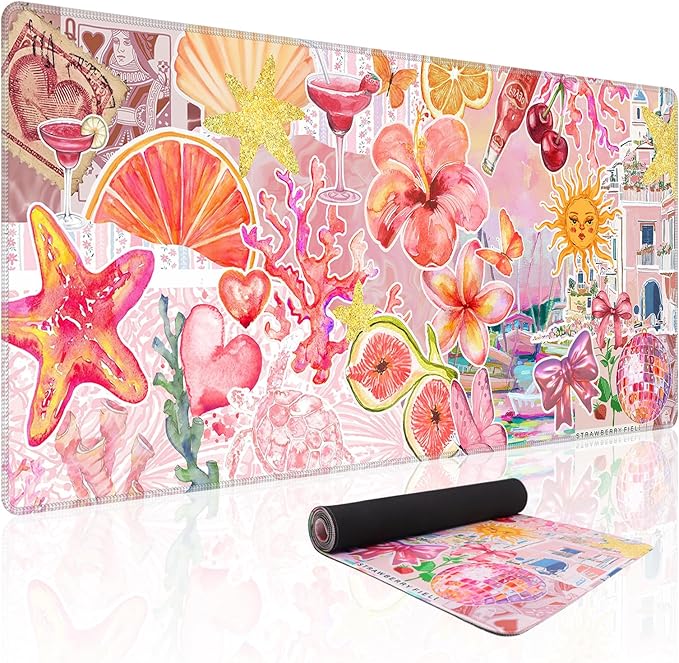 Baziabbo Flower Desk Mat,XXL Extended Large Mouse Pad,Gaming Mousepad with Stitched Edge,Non-Slip Rubber Base Keyboard Desk Pad for Home Office Study Game
