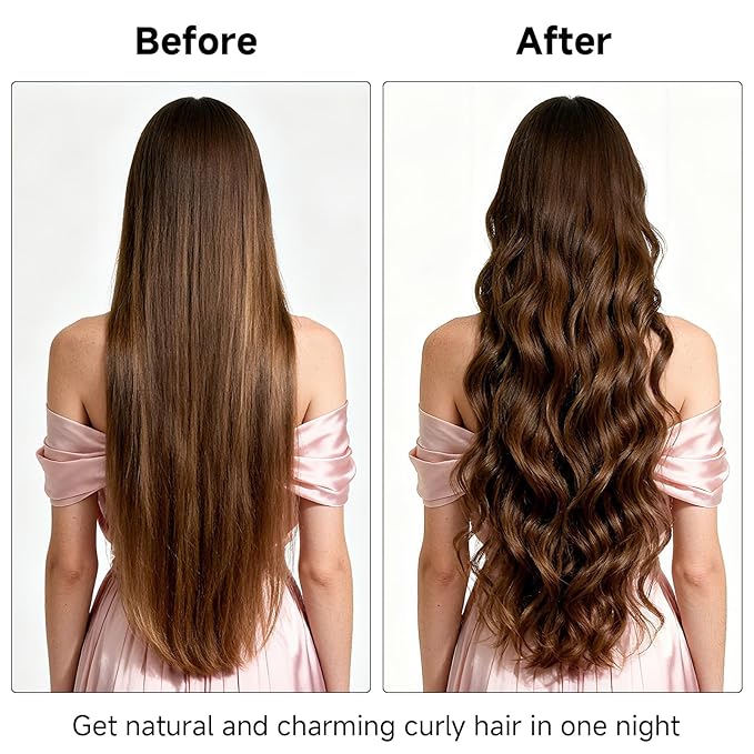 Overnight Heatless Hair Curler Blowout Rods Jumbo, Heatless Curls Satin Flexi Rods for Overnight Sleeping, No Heat Curling Tool for All Hair Types, Soft Heatless Hair Curler (Khaki, 4 Rods)