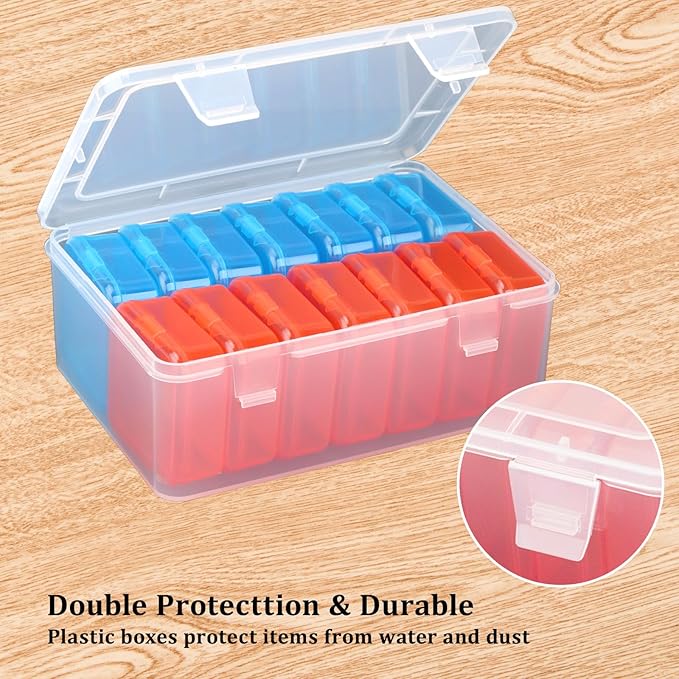 Mathtoxyz Small Bead Organizers(Red, Blue), 30 Pieces Plastic Storage Cases Mini Clear Bead Storage Containers Transparent Boxes with Hinged Lid and Rectangle Clear Craft Supply Case