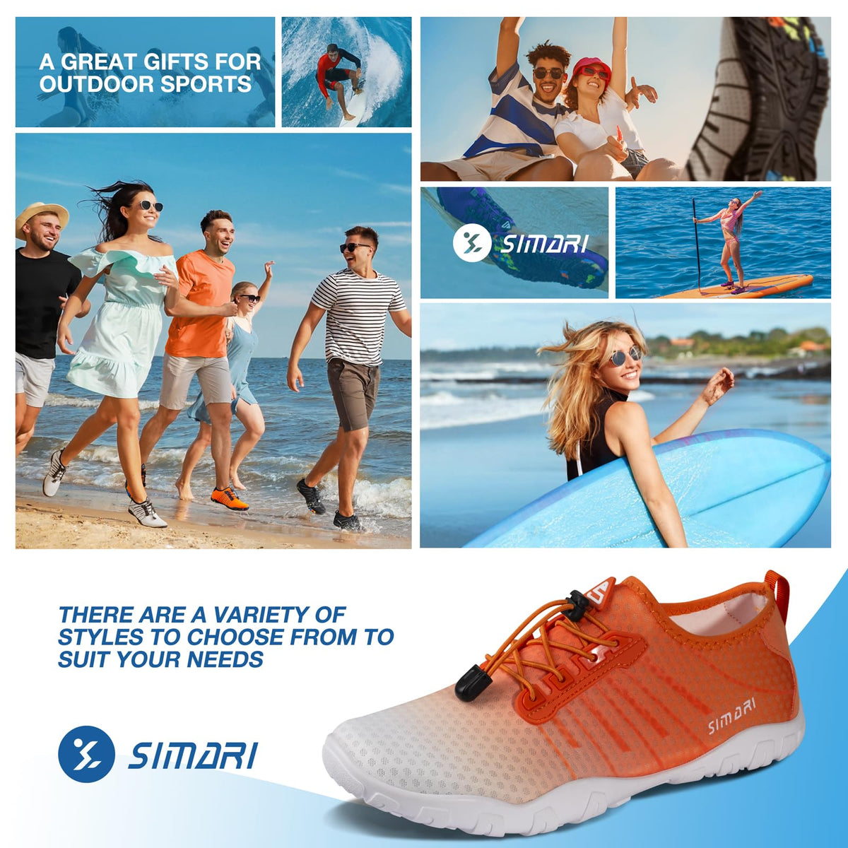 SIMARI Water Shoes for Women Men - Barefoot Quick-Dry Aqua Socks | Lightweight Swim Shoes for Surfing, Swimming, Beach Sports, Kayaking, Diving | Non-Slip Design