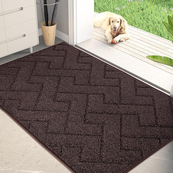 PURRUGS Dirt Trapping Door Mat 32" x 47", Non-Slip Machine Washable Entry Rug, Dog Doormat, Indoor Front Door Mat, Super Absorbent Entryway Rug for Muddy Shoes & Paws, Brown