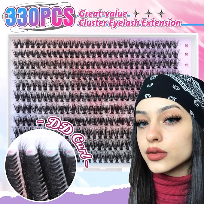 Lash Clusters 330Pcs Cluster Eyelash Extensions 40D Individual Lashes Fluffier D Curve Lash Clusters Extension DIY Wispy Volume False Eyelashes Clusters
