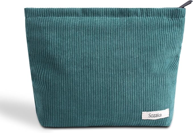 Cosmetic Bags for Women - Corduroy Cosmetic Bag Aesthetic Women Handbags Purses Smile Dots Makeup Organizer Storage Makeup Bag Girls Case Bags (Pure Dark green)
