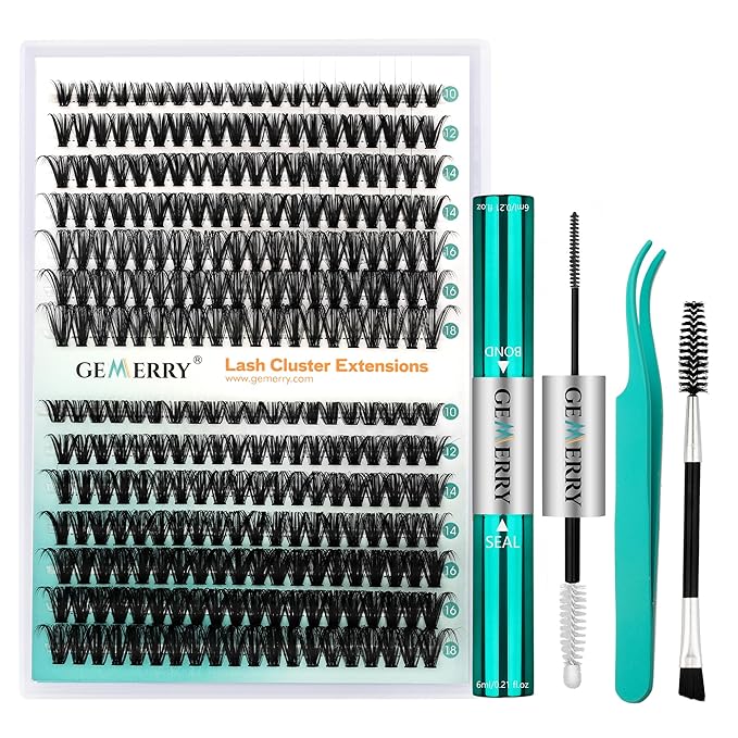 GEMERRY Lash Extension Kit DIY 280pcs Lash Clusters Kit Eyelash Extension Kit D Curl Individual Lashes Kit with Lash Bond and Seal Lash Tweezers for Self Use（40P+50P-10-18mm)