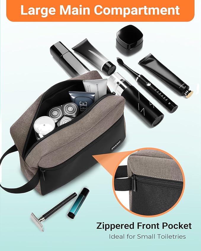 Elviros Travel Toiletry Bag for Men Hanging Toiletries Dopp Kit Small Bathroom Hygiene Tool and Medicine bag for Traveling Essential Shaving Pouch,Gifts for Women(Khaki&Black)