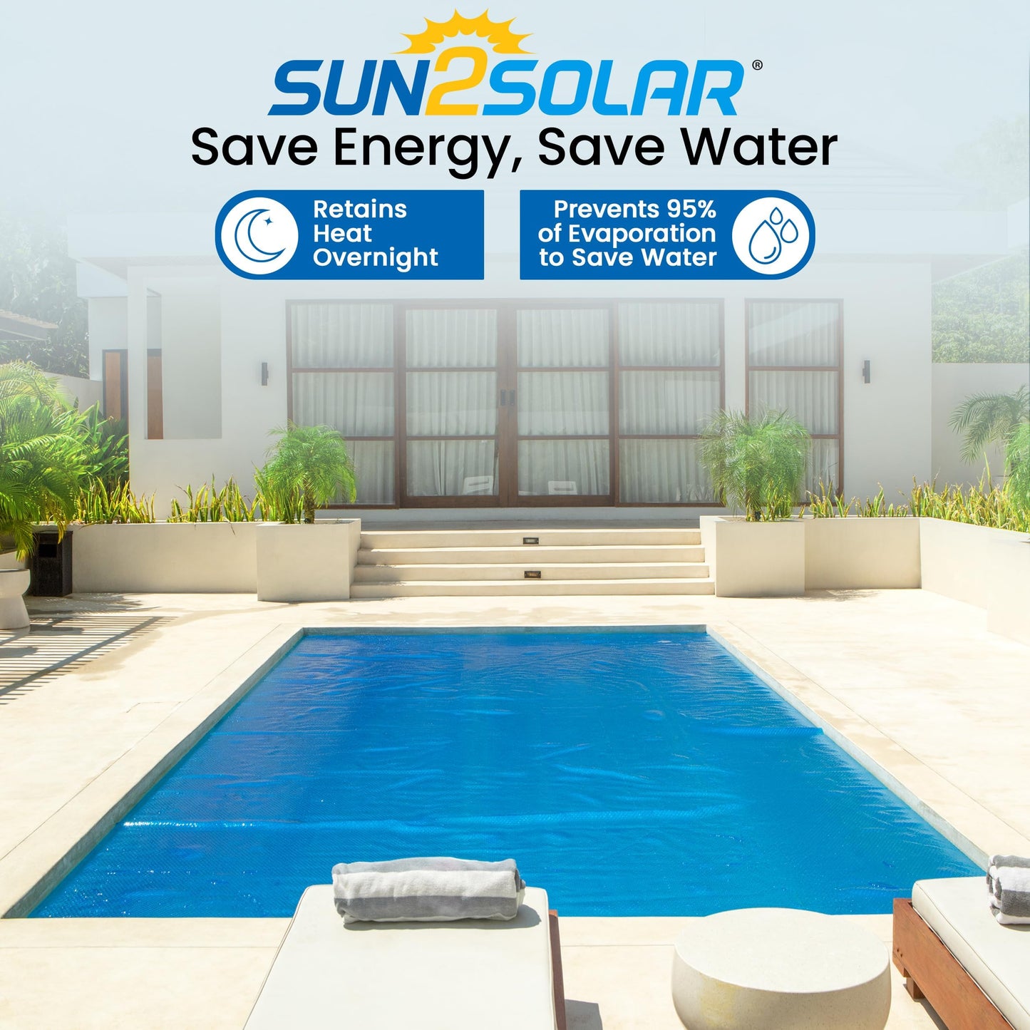 Sun2Solar Solar Pool Cover 16 Mil | 16 Ft Blue Solar Blanket | Round Swimming Pool Cover | Water Conservation & Debris Protection