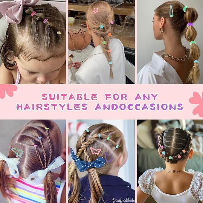 Hair Accessories for Girls, 1350P Colorful Hair Ties Set with 72P Hair Clips, Bobby Pins for Toddlers, Hair Wax Stick, Butterfly Hair Clips, Hair Barrettes with Comb Set&Organizer Box