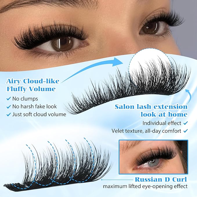 PHKERATA Wispy Lash Clusters Fluffy Eyelash Clusters for Volume, Fairy Cluster Eyelash Extensions DIY C Curl Individual Lashes with Soft Thin Band for Natural Look, 120Pcs, 10-16mm