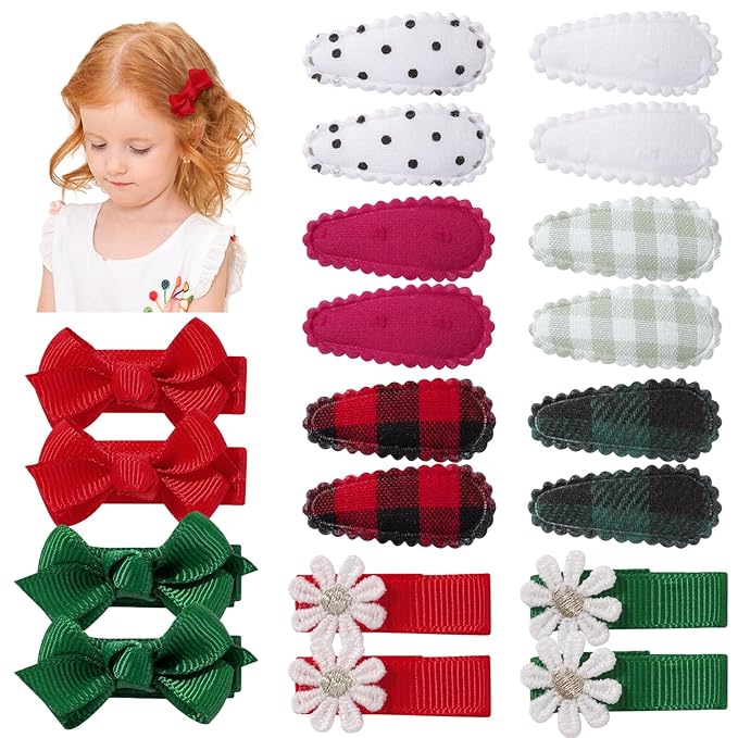 20PCS Christmas Toddler Hair Clips, Red & Green Hair Bows, Non-Slip Snap Barrettes & Daisy Ribbon Alligator Clips for Baby, Toddler & Girls