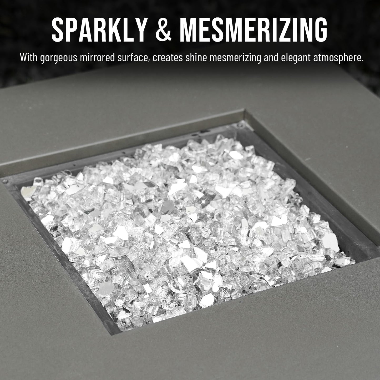 Skyflame 10-Pound Fire Glass for Fireplace Fire Pit and Landscaping, Platinum Reflective, 1/2-Inch