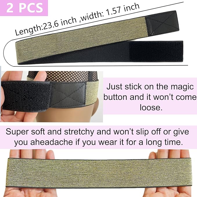 Elastic Bands for Wig Grip - Lace Melting Edge Wrap, Adjustable Magic Buckle to Lay Edges, 2 Pcs Wig Accessories