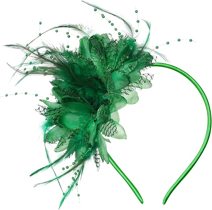 Womens Fascinators Hats Tea Party Hats for Women, Feather Pearl Veil Headband for Wedding Cocktail Dresses Accessories
