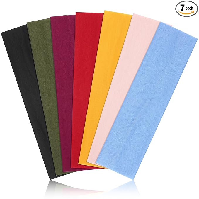 DiyJibb Headbands for Women, Stretchy Non Slip Soft Cotton Cloth Hair Bands for Sports, Workout, Yoga and Running, 7pcs