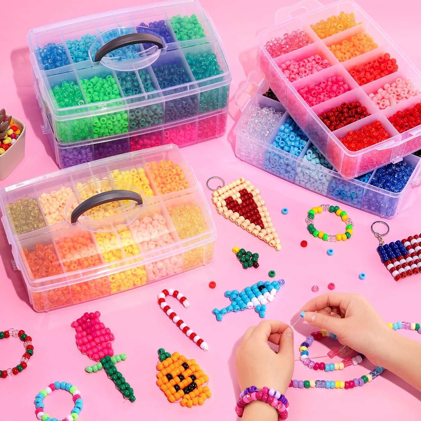 Simetufy 14000Pcs Pony Beads Bulk, 50 Colors 6x9MM Kandi Beads for Hair Braiding Bracelet Making Jewelry Key Chains DIY Crafts Christmas Gifts (8LB, Shock Resistant Package)