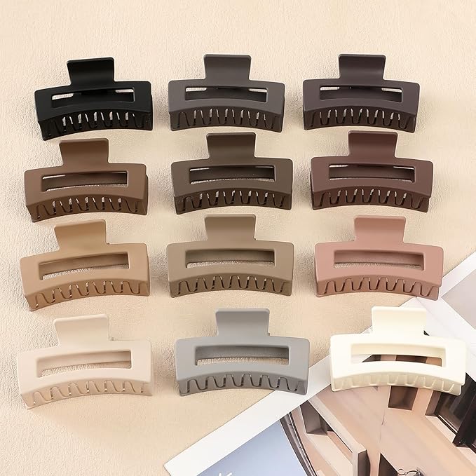 3.5 Inch Medium Hair Claw Clips 12 Pcs Square Claw for Thick and Thin Hair Rectangular Rectangle Hair Clips Jaw Clips Bulk Hair Accessories for women and Girls (Regular)