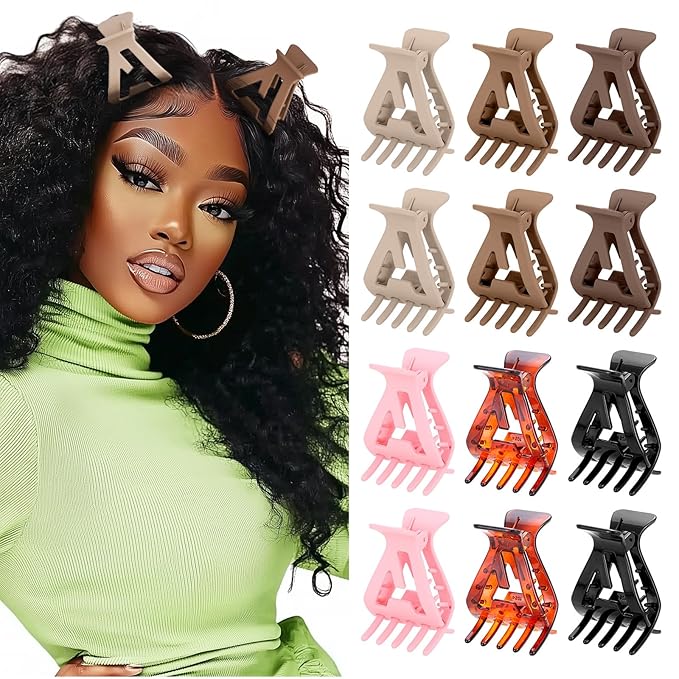 12Pcs Root Lifting Hair Clips for Thick & Thin Hair, Roller Jaw Volume Curly Hair Claw, No Crease Hair Root Lifting Clips for Natural Volume Curls 6 Colors A Type