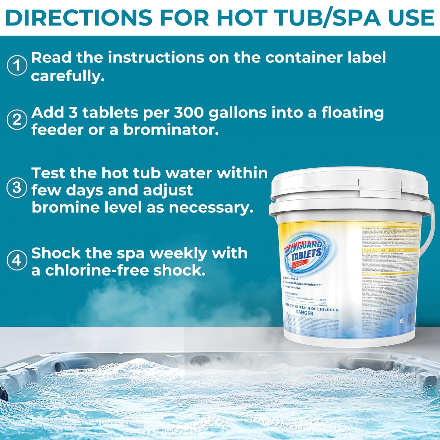 1 Inch Bromine Tablets | Brominating Chemical Sanitizer for Spas, Hot Tubs or Indoor Pools - Low Odor, Less Irritation, Pre-Stabilized, Long-Lasting, Chlorine Alternative - 8 lbs