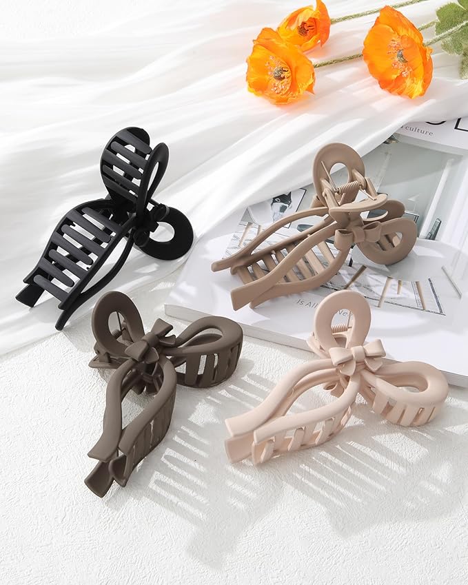 4 PCS Bow Hair Clips for Women Bow Claw Clip 5" Extra Large Hair Claw Clips for Thick and Long Hair Cute Bows Big Clip