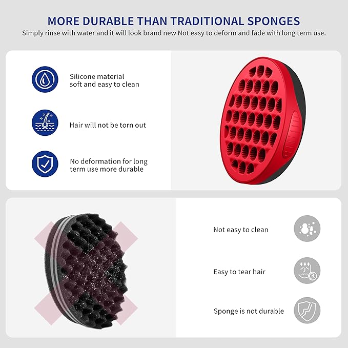 Silicone Curl Brush,Africa Comb,Magic Curly Hair Brush Twist Hair,Afro Pick,Men Women Boys Girls Wave Curler Tool,1 Set (Red)