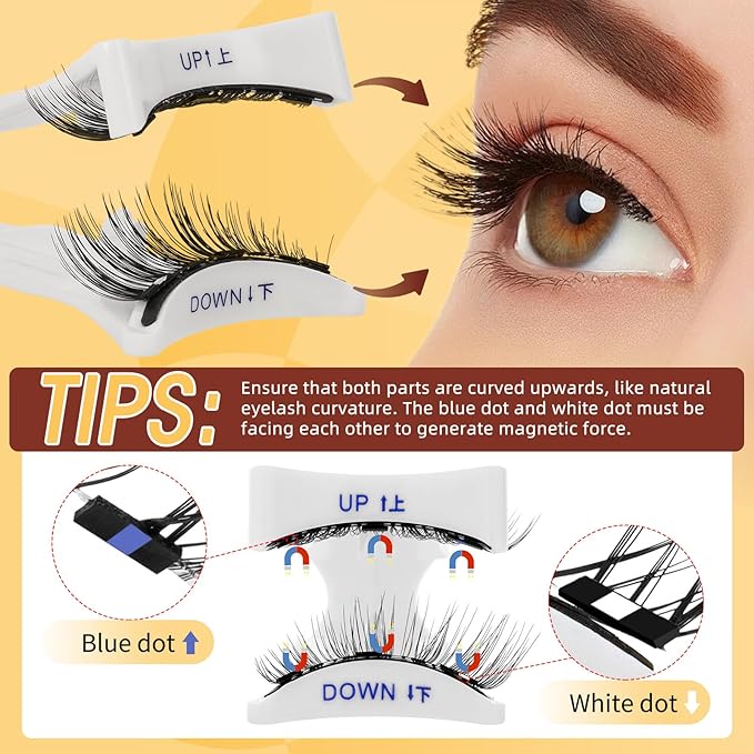 QUEWEL Magnetic Eyelashes 4 Pair Reusable Magnetic Eyelashes with Applicator No Glue Needed Eyelashes Natural Look Lash Clusters Kit Easy to Wear and Remove(4 Pairs-B08)