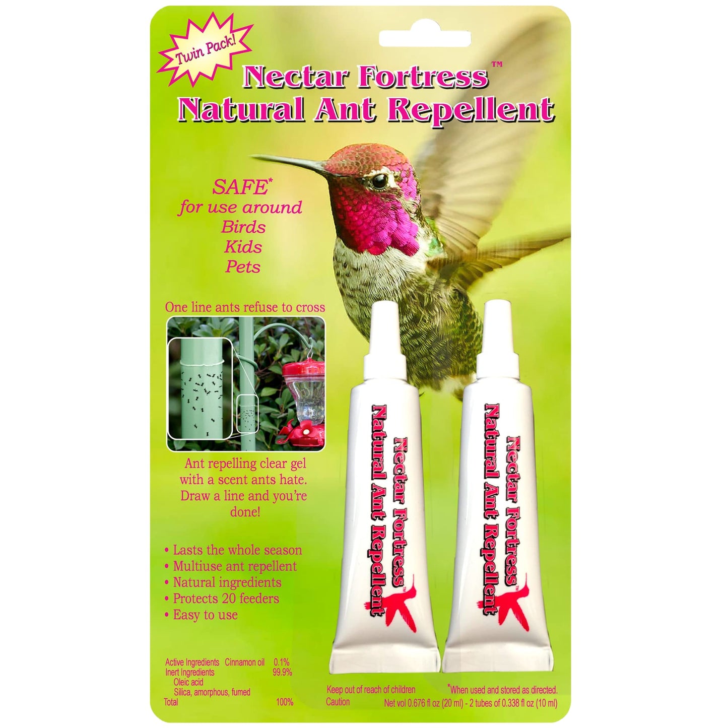 Sapphire Labs Nectar Fortress Natural Ant Repellent; Multi-Purpose Clear Gel Ant Guard for Hummingbird Feeders - Twin Pack