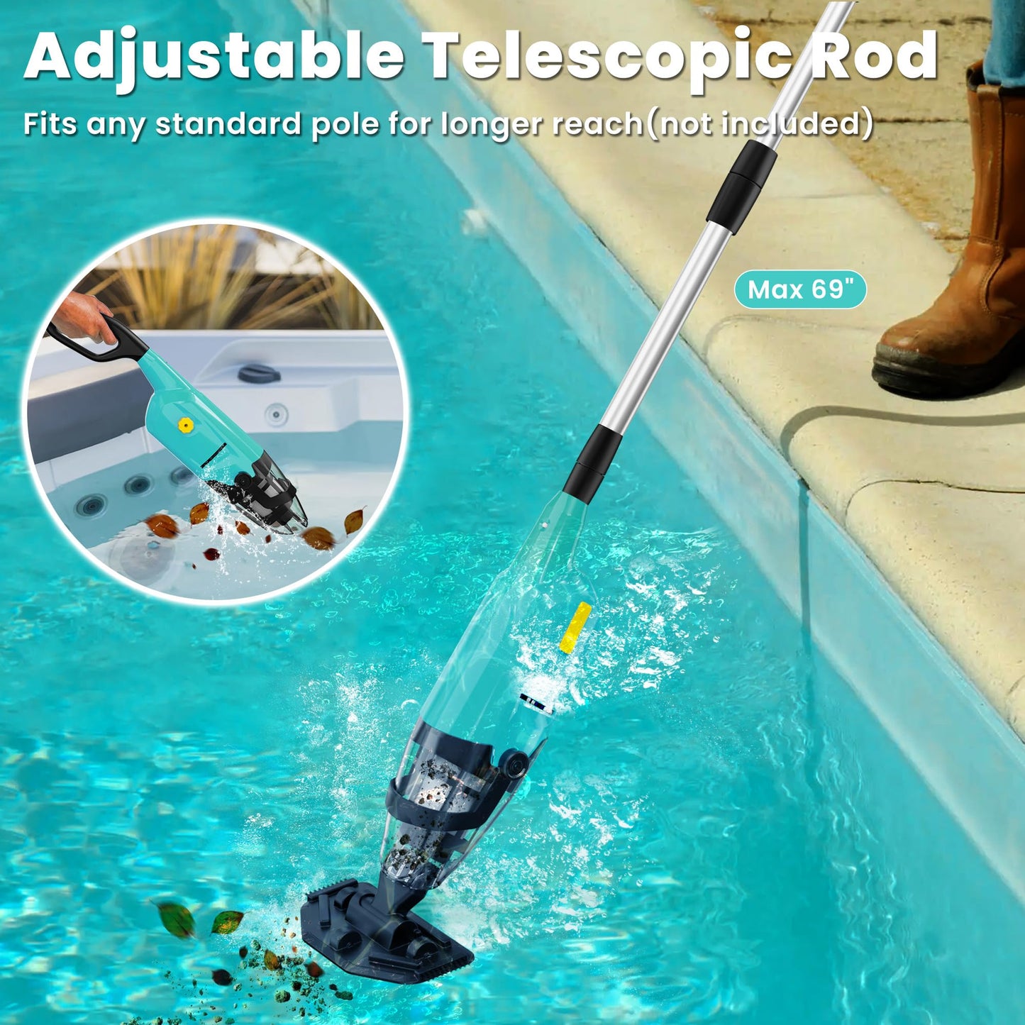EFURDEN Pool Vacuum for Above Ground Pool, Cordless Handheld Rechargeable Pool Cleaner with Running Time Up to 60 Minutes for Sand and Debris, Ideal for In-Ground Pools, Spas, and Hot Tubs (Green)