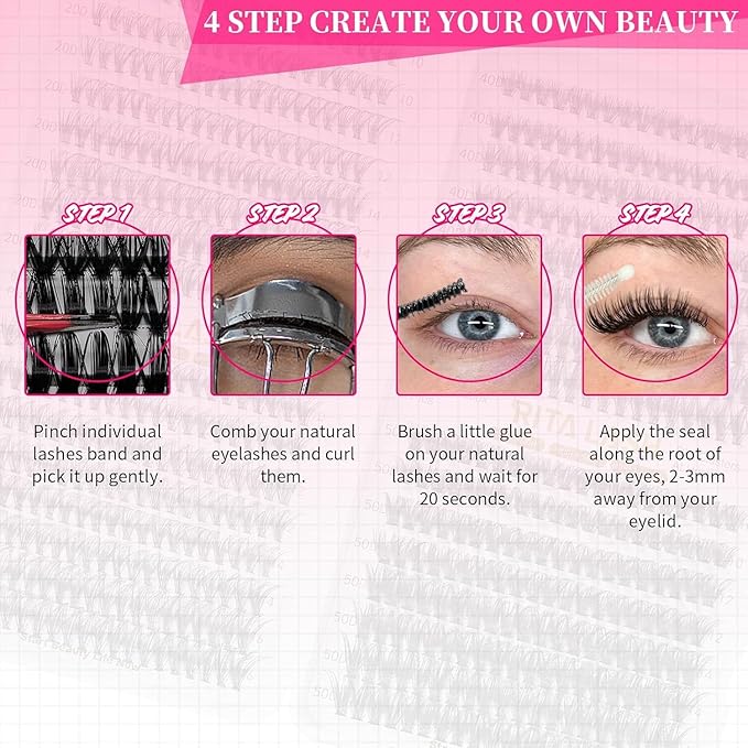 RITALASH Lash Clusters 640PCS 4 Style DIY Cluster Lashes Clusters Eyelash Extensions False Eyelashes Individual Lashes Wispy Lash Extension Natural Look(20D+30D+40D+50D Cluster Lashes,10-16mm)
