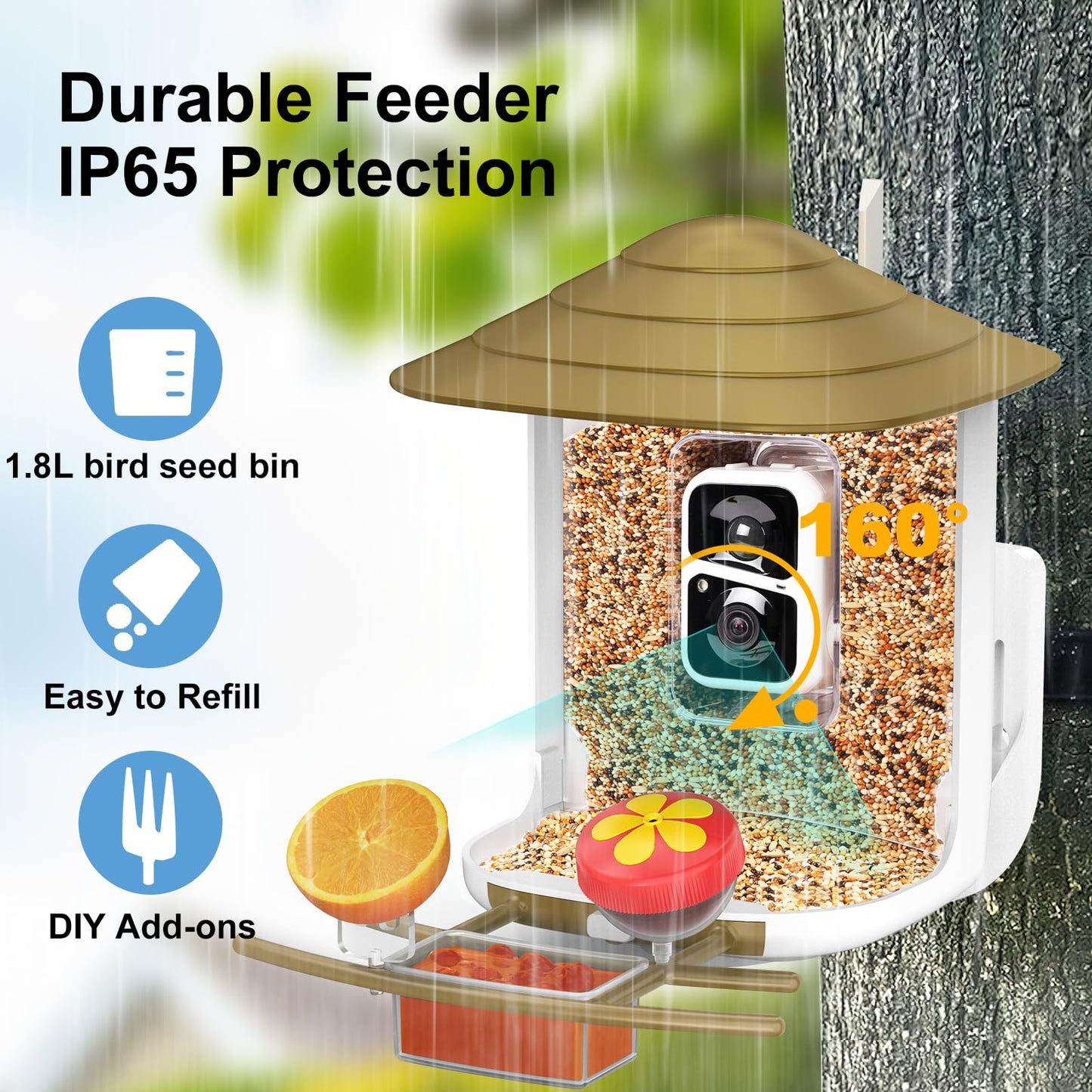 birdsnap® TUC Bird Feeder with Camera 2K HD Live with 32GB Card Auto Detect & Notify AI Identify Camera Birds Feeders Solar Powered Wireless Outdoors Backyard Gift for Mom Dad Birds Lover, 2.4G WiFi