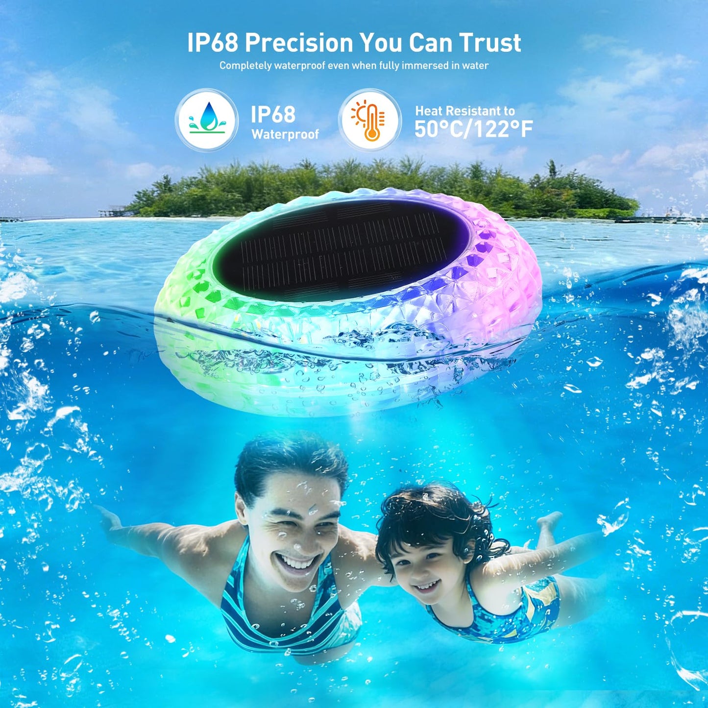 Floating Pool Lights for Party , Solar Powered Color Changing Lights with 2 Modes (Transition & Constant) , IP67 Waterproof Pool Accessories for Inground, Above Ground Pool, Pond, Bathtub (2 Pack)