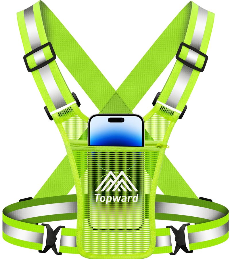Topward Running Vest Chest Phone Holder for Women Men, Reflective Vest Safety Gear for Dog Walking Cycling - Adjustable Waist/Shoulder