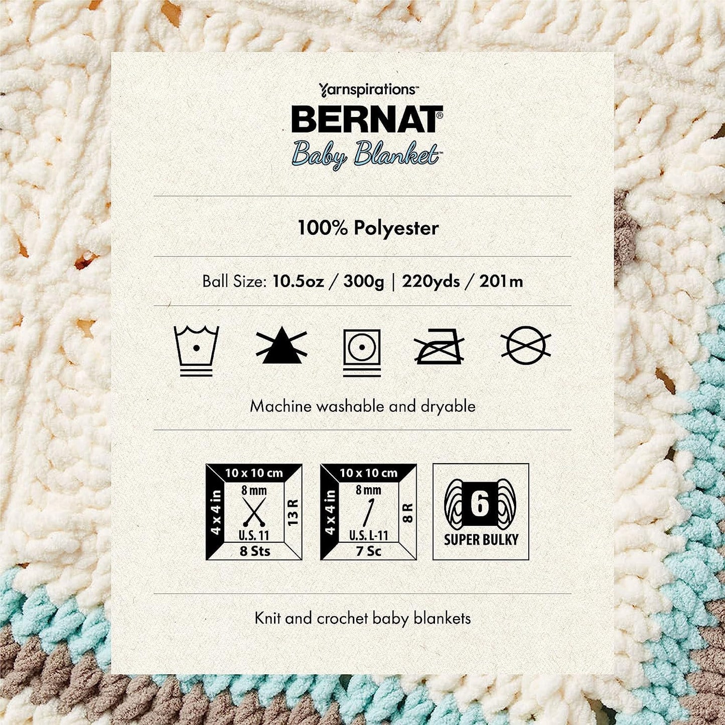 Bernat Baby Blanket Baby Blue Yarn - 1 Pack of 300g/10.5 oz - 100% Polyester - #6 Super Bulky - 220 Yards - Knitting/Crochet