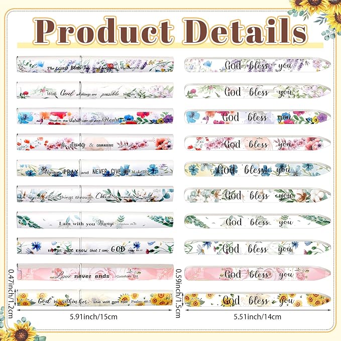 10 Pack Christian Crystal Glass Nail File for Natural Nails Christian Gifts for Women Bulk Bible Verse Scripture Glass File with Case Double Sided Floral Scripture Emery Board Religious Gift