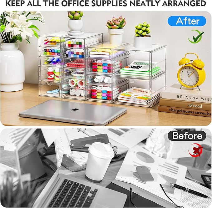 Acrylic Makeup Organizer with 13 Drawers, Bathroom Counter Organizer, Acrylic Organizers, Desk Organizer, Office Supplies, Storage Drawers for Cosmetic, Pencil, Coffee, etc 3 Pack