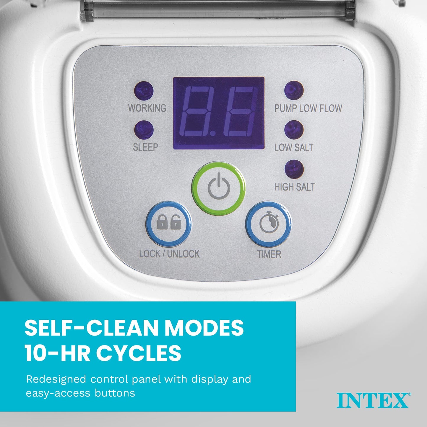 INTEX Krystal Clear Saltwater Pool Chlorine System for Above Ground Pools up to 2,200 Gallons, Pool Cleaner with Automatic Timer and Self Cleaning