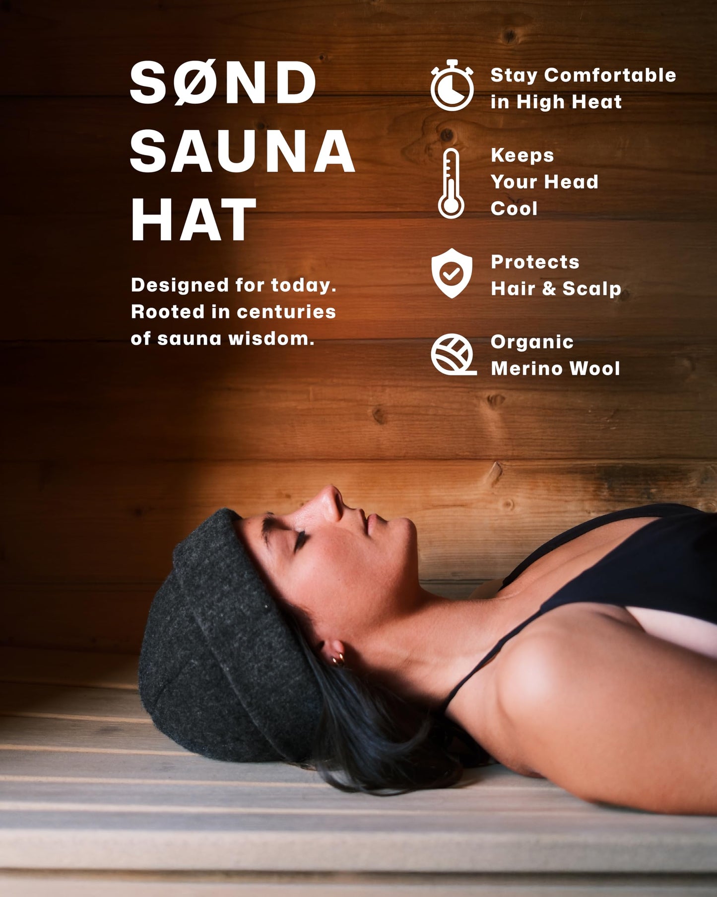 SØND - Sauna Hat for Men & Women - Merino Wool Heat Insulation & Hair Protection - Wool Sauna Cap & Banya Hat - Sauna Accessory - Beanie Style - Dark Grey