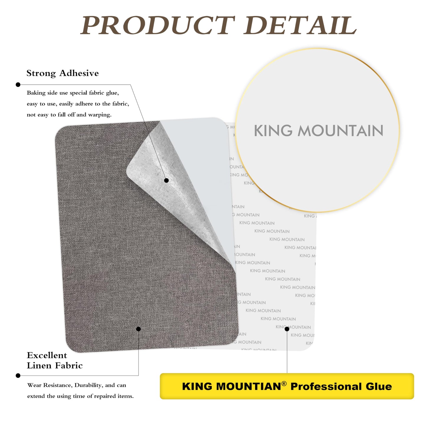 KING MOUNTAIN Fine Linen Repair Patches, Self-Adhesive Linen Fabric Patches, 12X40 inch Extra Size, Multi Color, Can be Used for Linen Sofa Repair(12" x 40",Cream-Gray)