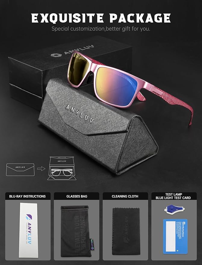 ANYLUV Carbon Fiber Reading Glasses for Men Women, Blue Light Blocking Computer Readers, Anti Glare Spring Hinge