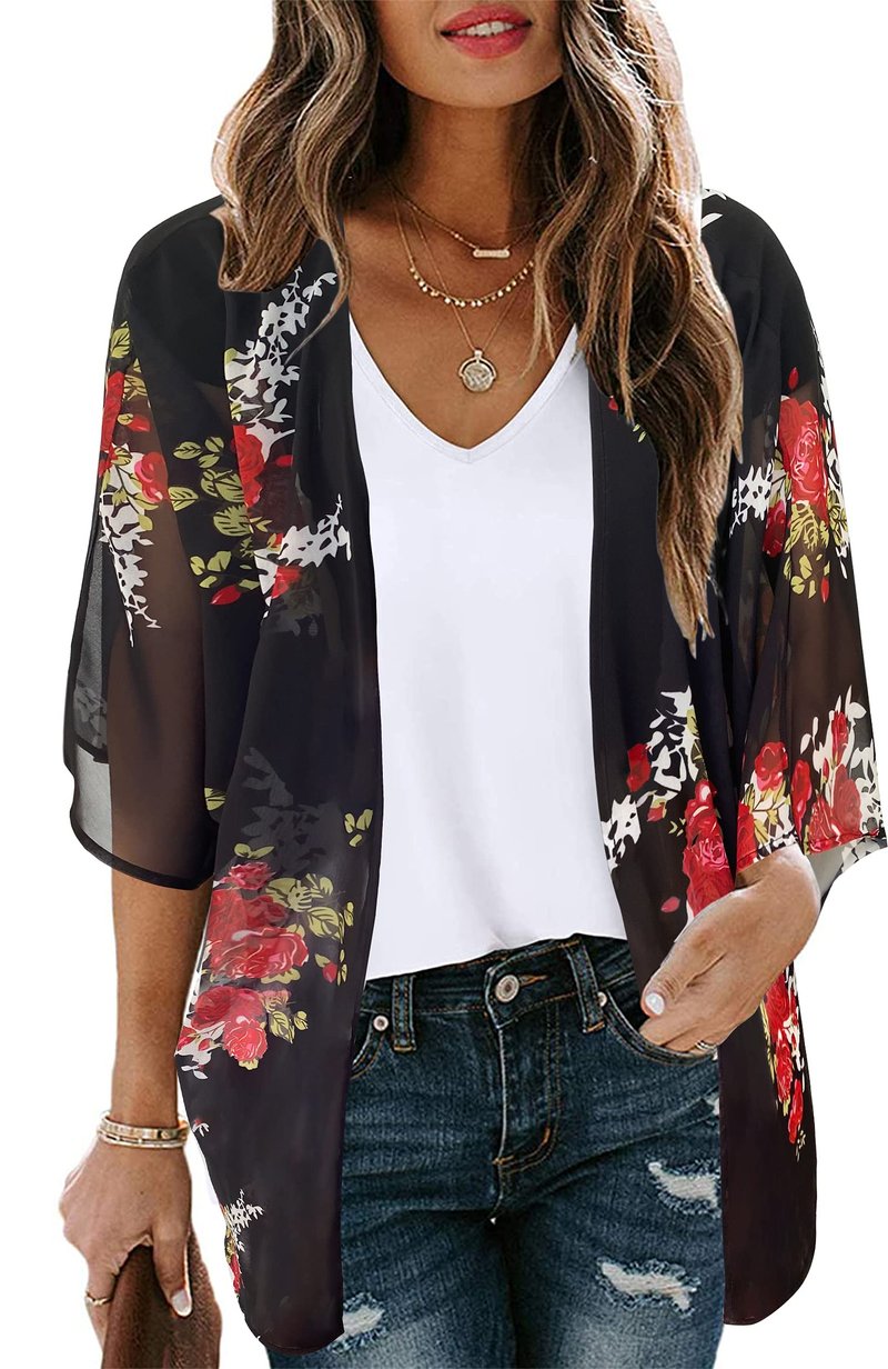 St Patricks Day Shirt Bathing Suit Cover Up Green Floral Kimono Cardigans Festival Tops (Black Green Clover, 3XL)