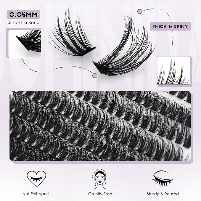 Fluff Lash Clusters Kit 60D Spiky Fluff Lash Cluster 10-18mm Volume Eyelash Clusters D Curvature Cluster Eyelash Extensions 3D Wispy Lash Clusters DIY Lash Extension Kit Lash Bond and Seal&Tweezers