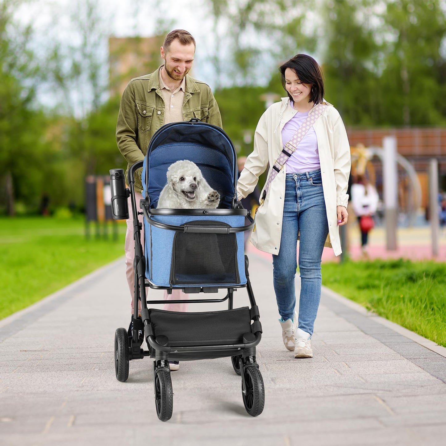 MAMIZO Pet Stroller for Medium Dogs Cats Up to 44 lbs, All-Terrain 3-in-1 Dog Stroller with Detachable Carrier, Rubber Wheels, One-Click Folding, Storage Basket & Cup Holder, for Senior Dogs & Cats