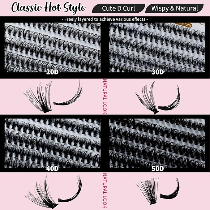 RITALASH Lash Extension Kit 20D+30D+40D+50D DIY Lash Clusters 640pcs Cluster Lashes Individual Lashes Eyelash Extension Kit with Lash Bond and Seal,Lash Tweezers(20D+30D+40D+50D Kit,10-16mm Mixed)