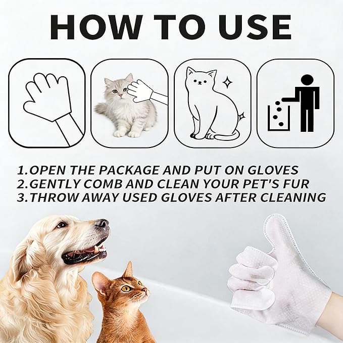Pet Glove Wipes for Pet,Extra-Thick Rinse-Free Dog & Cat Grooming Gloves,Vet Recommended Hypoallergenic，Gentle & Safe for Cleaning,Deodorizing Wipes for Dander,6pcs unscent