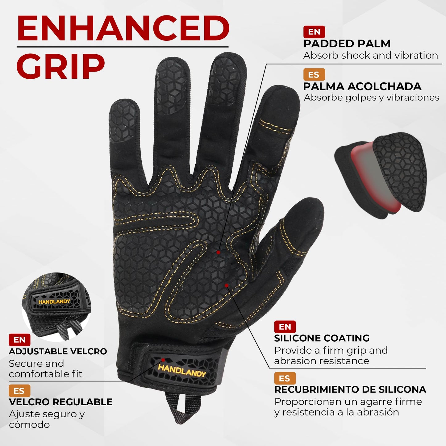 HANDLANDY Work Gloves for Men & Women, Utility Mechanic Working Gloves Touch Screen with Grip, Impact Tactical Gloves for Outdoor Activity (Large, 1 Pair)