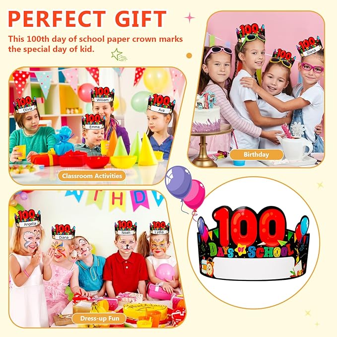 SICOHOME Paper Crown Hats Caps for Kids Paper Crowns for Students Classroom Kindergarten Preschool Party Supplies Adjustable
