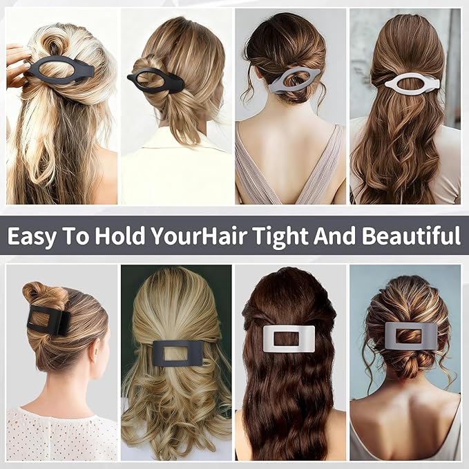 8Pcs French Flat Hair Clips for Women 2 Styles Claw Clips for Girls Matte Flat Hair Claw Clips for Thin and Thick Hair Large Non-slip Strong Hold Hair Accessories for Women (Grey)