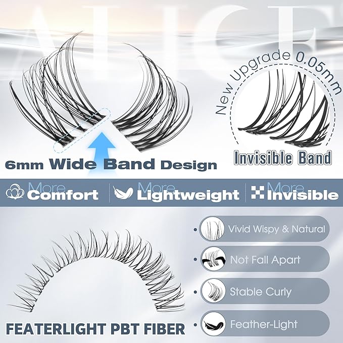 ALICE Natural Short Lash Clusters Invisible Band Wispy Eyelash Clusters 8-12mm Cluster Eyelash Extensions Lash Extensions DIY Individual Lashes