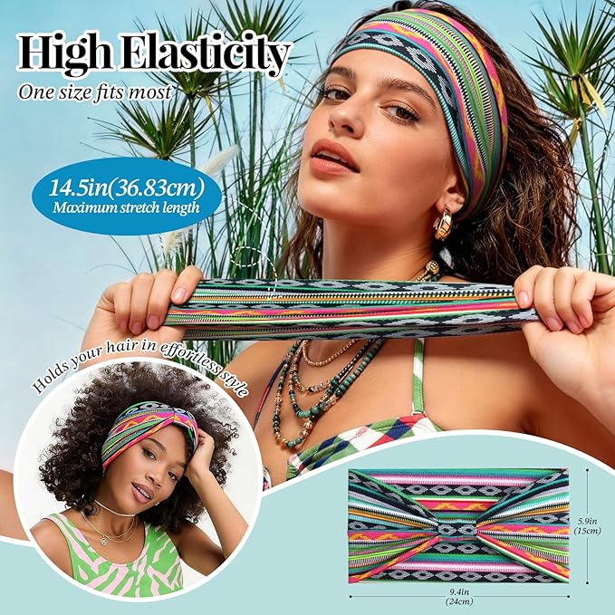 Awumbuk Wide Headbands for Women Knotted No Slip Head Bands Soft Turban Headband Hair Accessories Boho African Solid Color Head Wraps for Women Yoga Workout Pack of 6