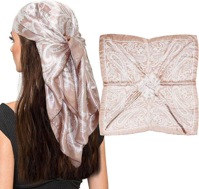 vimate 35" Square Silk Like Head Scarf - Women's Fashion Satin Scarf Bandana for Hair Wrapping at Night.