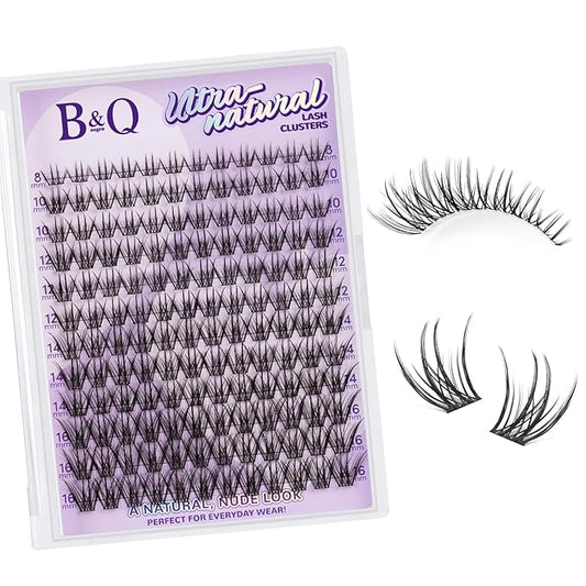 B&Q Natural Lash Clusters 06 - Cluster Eyelash Extensions, Pestañas Postizas Naturales Style Eyelashes Comfort Fit - Day-to-Night Natural Effect - Office & Date Ready For Effortless Beauty(8-16mix)