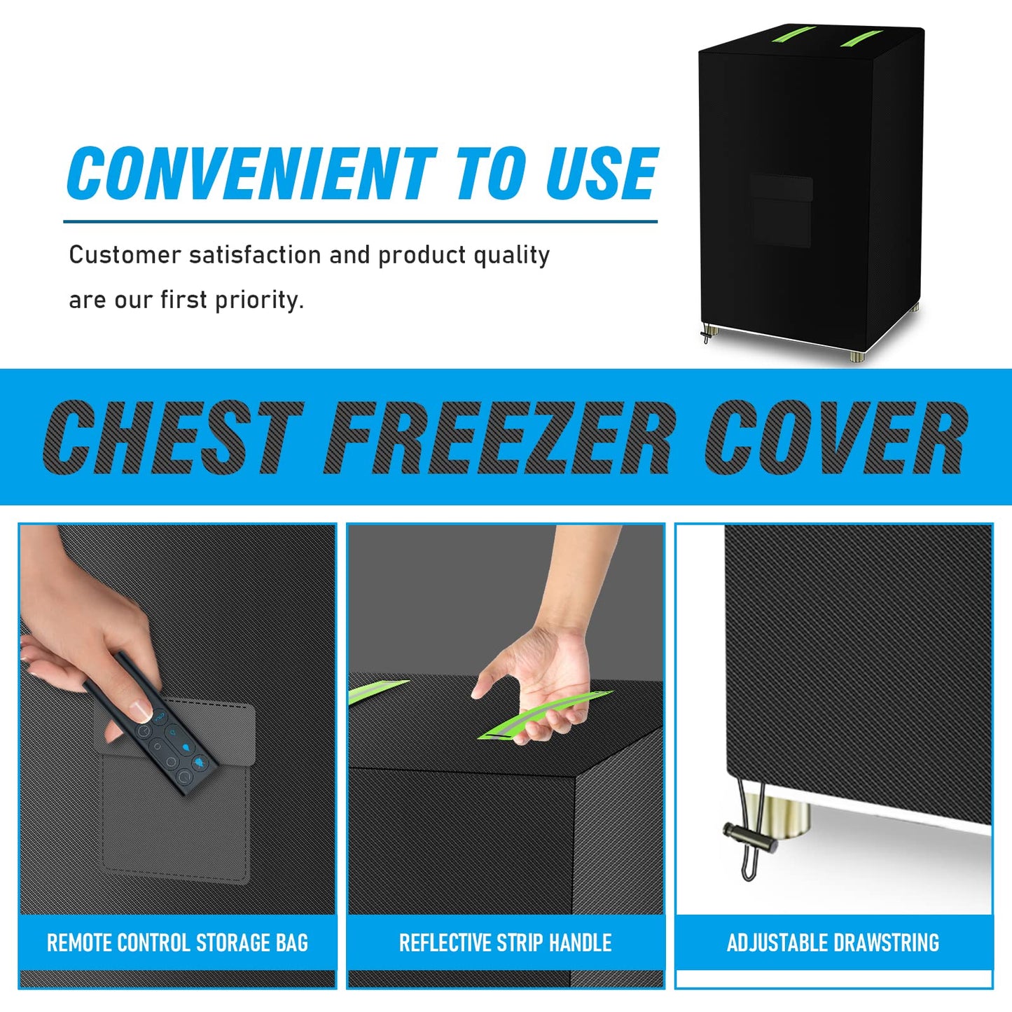 ZUYIYI Mini Chest Freezer Cover, Outdoor Deep Freezer Cover Freezer Protector for 3.5 Cubic Feet 420D Oxford Waterproof Dustproof Sun-Proof Electric Smoker Covers 23"L x 23"W x 34"H, Black